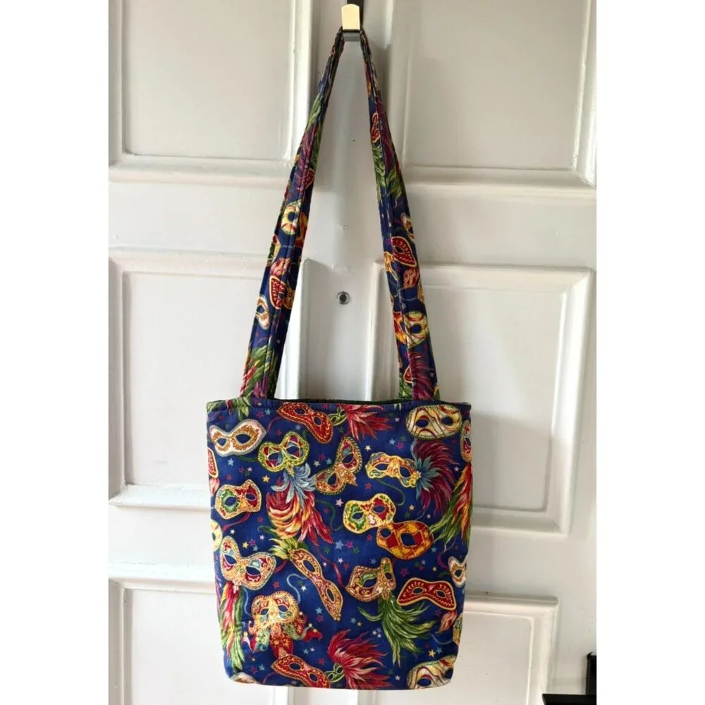 Handmade Mardi Gras Masquerade Tote Bag Double Strap Shoulder Purse Colorful - Picture 3 of 9